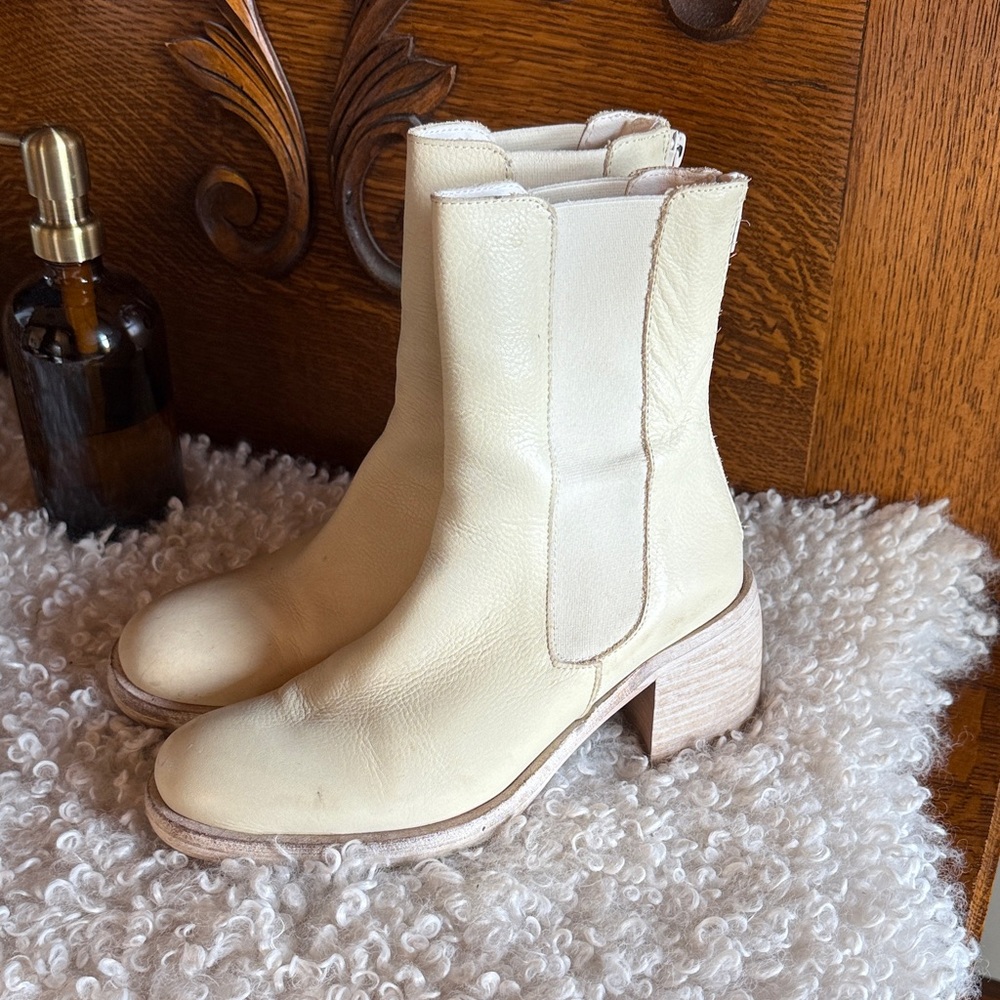 Free People Cream Leather Ankle Boots